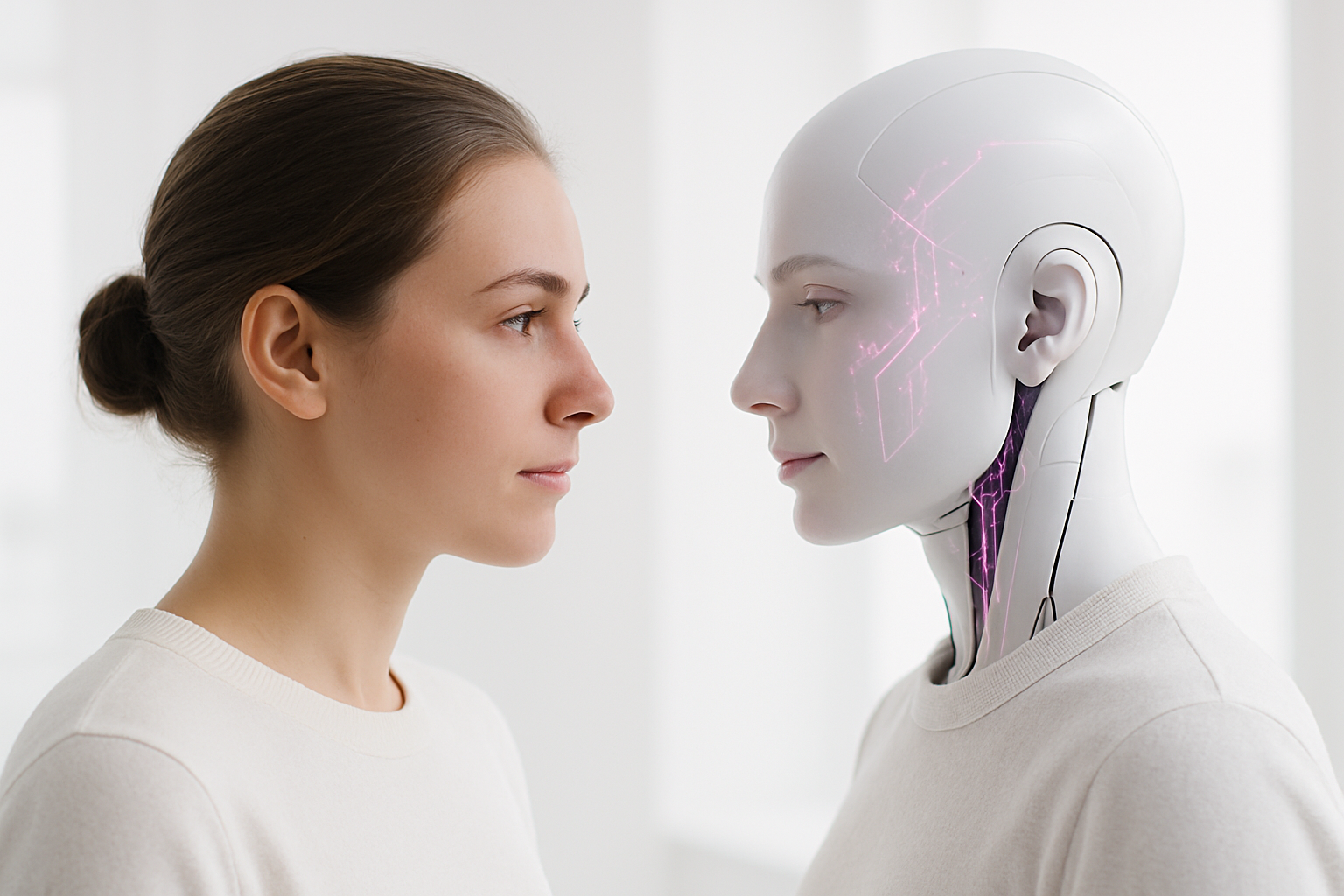 Human and AI interaction representing Sentiantal's vision
